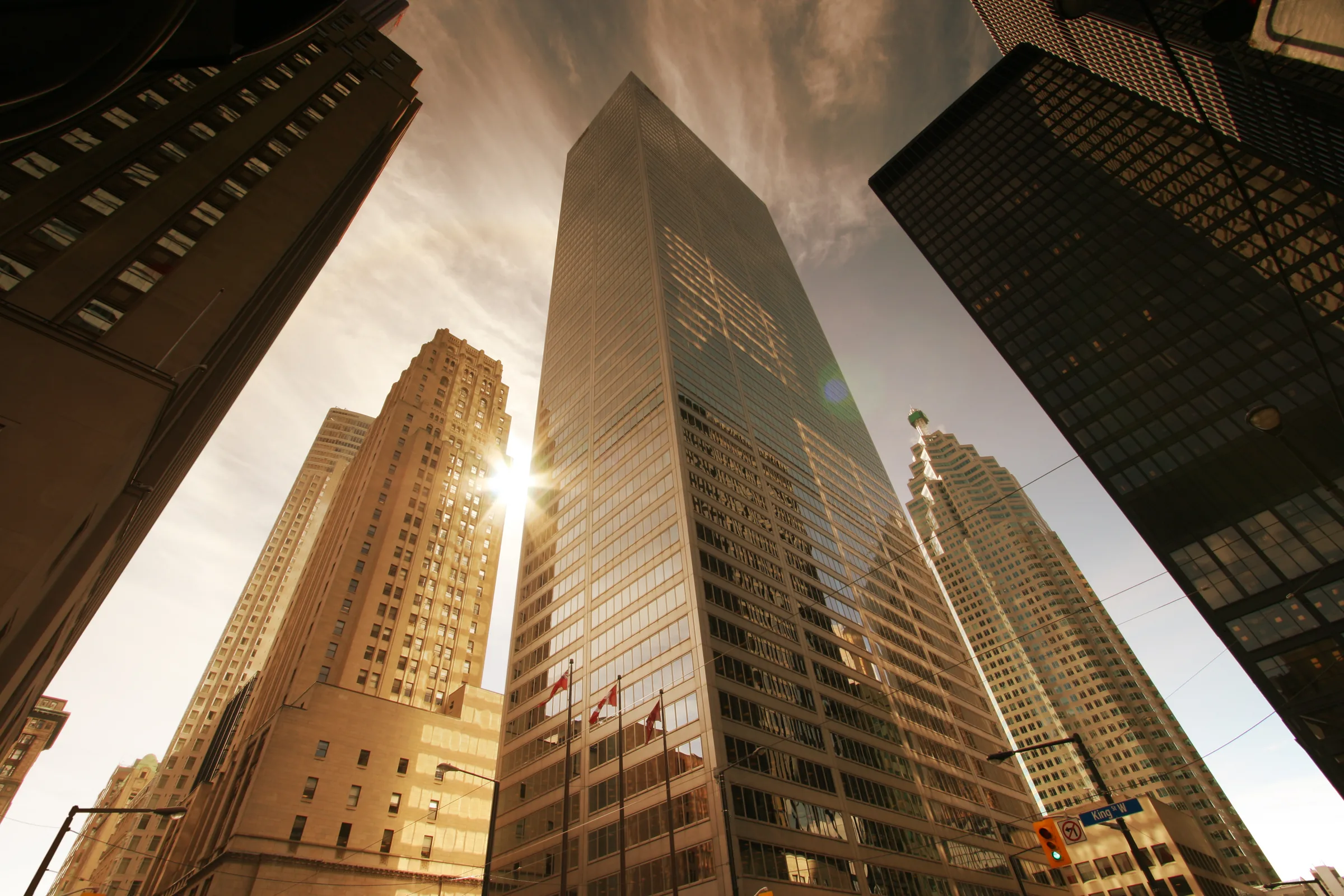 Downtown Toronto office towers viewed from below